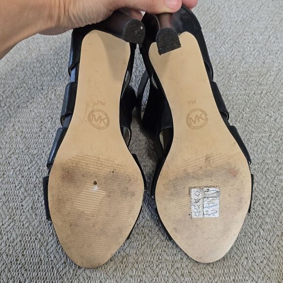 Michael Kors Black Leather Gisele Open Toe Caged Heels - Size 7 - Picture 16 of 16